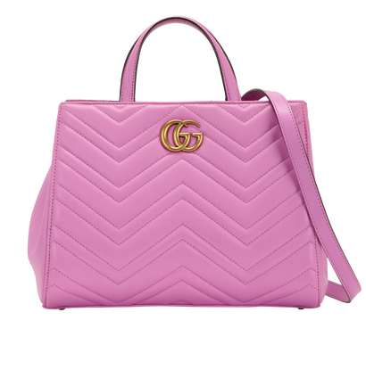 Small GG Marmont Chevron Tote, &pound;850, Handbags, Pink, Leather, Front view